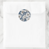 Sticker Rond Roses blanches avec feuilles bleus sur blanc (Sac)