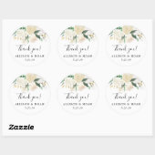 Sticker Rond Roses blanches crème or élégance mariage faveur (Feuille)