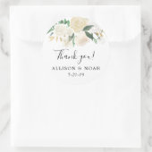 Sticker Rond Roses blanches crème or élégance mariage faveur (Sac)