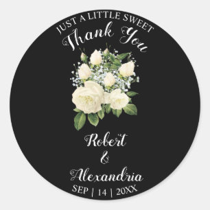 Sticker Rond Roses blanches Douce traiter Mariage Merci