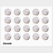 Sticker Rond Roses Blanches Douces Romantiques Mariage élégant (Feuille)