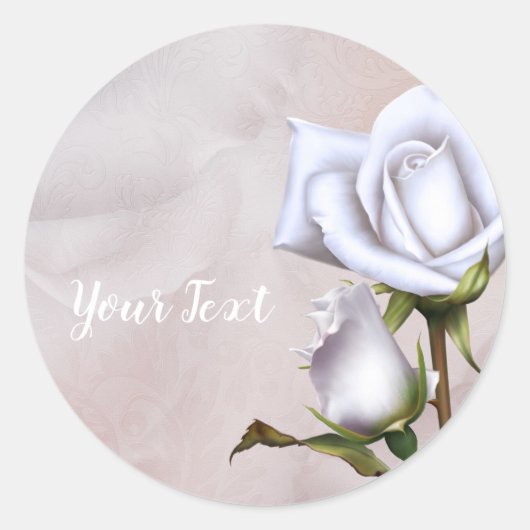 Sticker Rond Roses Blanches Douces Romantiques Mariage élégant (Devant)
