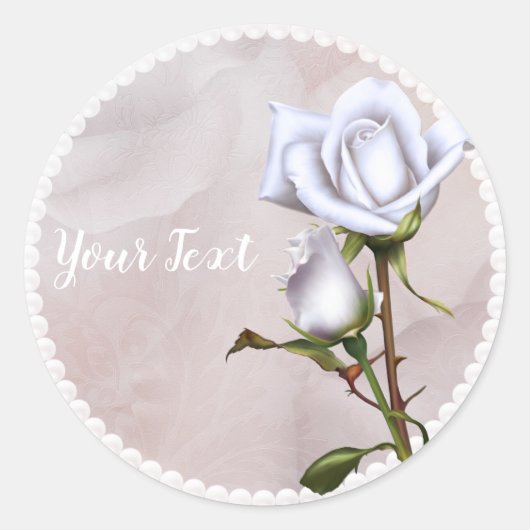 Sticker Rond Roses Blanches Douces Romantiques Mariage élégant (Devant)