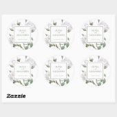 Sticker Rond Roses blanches Élégant Mariage floral (Feuille)