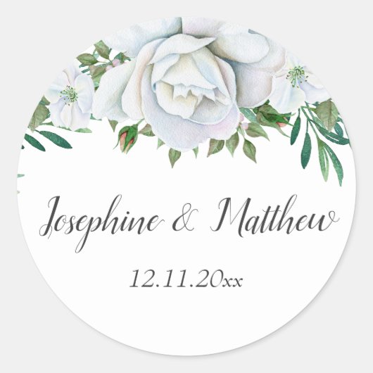 Sticker Rond Roses blanches Mariage de feuillage (Devant)