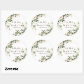 Sticker Rond Roses blanches Mariage Fleurs élégantes (Feuille)