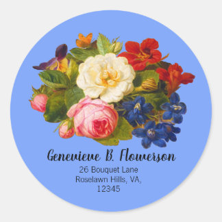 Sticker Rond Roses blanches roses Rouge Orange Bleu Papillon fl