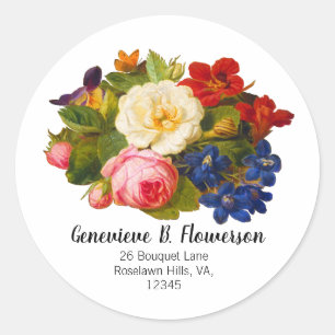 Sticker Rond Roses blanches roses Rouge Orange Bleu Papillon fl