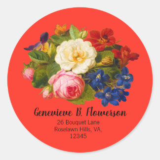 Sticker Rond Roses blanches roses Rouge Orange Bleu Papillon fl