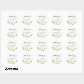 Sticker Rond Roses blanches vertes Merci Mariage floral (Feuille)