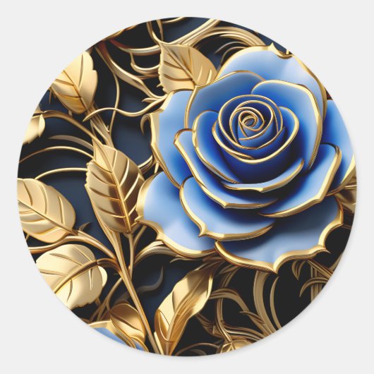 Sticker Rond Roses Bleu Et Or Art Nouveau (Devant)