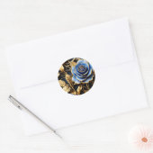Sticker Rond Roses Bleu Et Or Art Nouveau (Enveloppe)