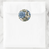 Sticker Rond Roses Bleus Et Feuilles Verts, (Sac)