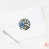 Sticker Rond Roses Bleus Et Feuilles Verts, (Enveloppe)