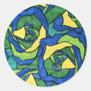 Sticker Rond Roses bleus et verts