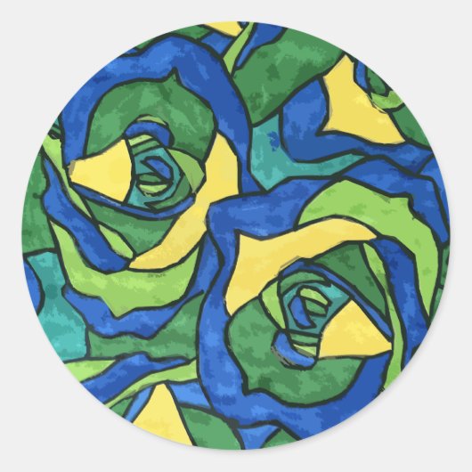 Sticker Rond Roses bleus et verts (Devant)