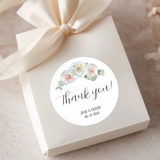 Sticker Rond roses d'aquarelle de Merci