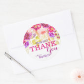 Sticker Rond Roses d'aquarelle et Hydrangeas Merci floral (Enveloppe)