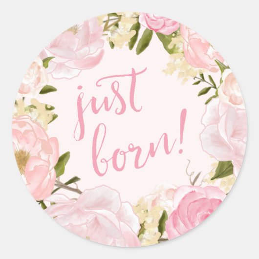 Sticker Rond Roses d'aquarelle juste né Faire-part de naissance (Devant)
