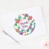 Sticker Rond Roses d'aquarelle Merci mauve violet (Enveloppe)
