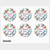 Sticker Rond Roses d'aquarelle Merci mauve violet (Feuille)