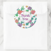 Sticker Rond Roses d'aquarelle Merci mauve violet (Sac)