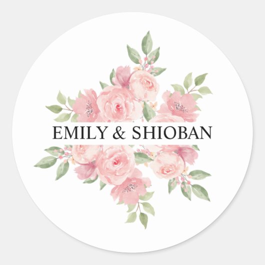 Sticker Rond Roses d'aquarelle personnalisés (Devant)
