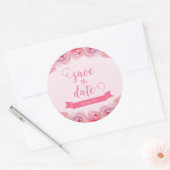 Sticker Rond Roses d'aquarelle rose Enregistrer la date (Enveloppe)