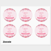Sticker Rond Roses d'aquarelle rose Enregistrer la date (Feuille)