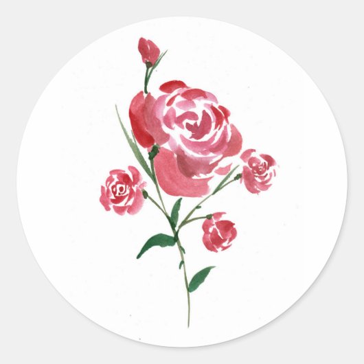 Sticker Rond Roses d'aquarelle rouge (Devant)