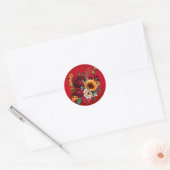 Sticker Rond Roses de bois rouge et Mariage de tournesols (Enveloppe)