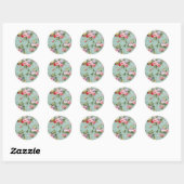 Sticker Rond Roses de chou sur bleu pâle (Feuille)
