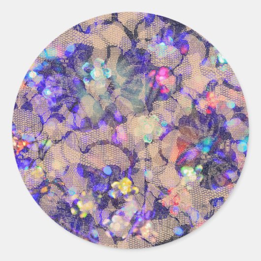 Sticker Rond Roses de dentelle violette (Devant)