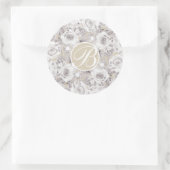 Sticker Rond Roses de l'hiver rustique blanc monogramme lettre  (Sac)