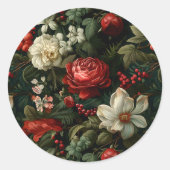 Sticker Rond Roses de Noël festifs, Pine et Holly Mariage (Devant)