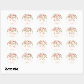Sticker Rond Roses de pêche rose, Baby shower confetti (Feuille)