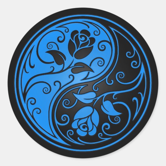 Sticker Rond Roses de Yin Yang bleu et noir (Devant)