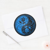 Sticker Rond Roses de Yin Yang bleu et noir (Enveloppe)