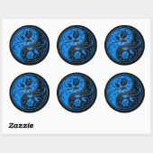Sticker Rond Roses de Yin Yang bleu et noir (Feuille)