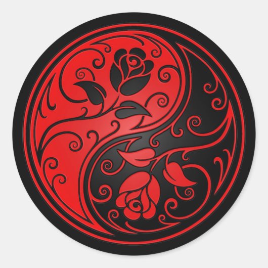 Sticker Rond Roses de Yin Yang rouge et noir (Devant)