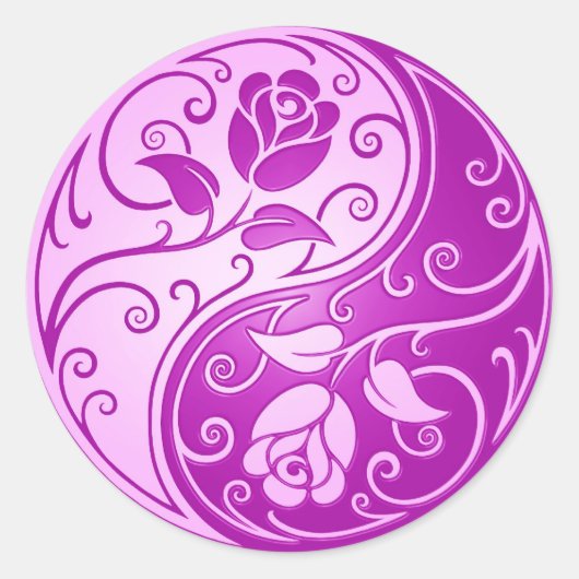 Sticker Rond Roses de Yin Yang, violet (Devant)