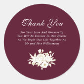 Sticker Rond Roses d'or blanc de Bourgogne Élégant Merci (Devant)