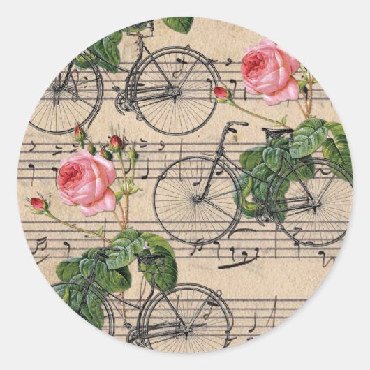 Sticker Rond Roses et bicyclettes roses vintages (Devant)