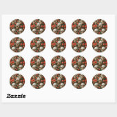 Sticker Rond Roses et crânes (Feuille)