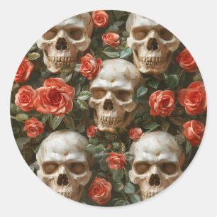Sticker Rond Roses et crânes