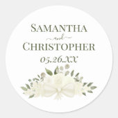 Sticker Rond Roses et fleurs blanches d'ivoire Mariage simple (Devant)