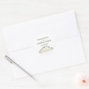 Sticker Rond Roses et fleurs blanches d'ivoire Mariage simple