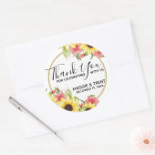 Sticker Rond Roses et tournesols Mariage Merci (Enveloppe)