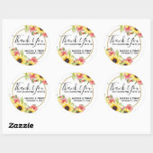 Sticker Rond Roses et tournesols Mariage Merci (Feuille)