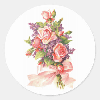 Sticker Rond Roses et Violettes roses